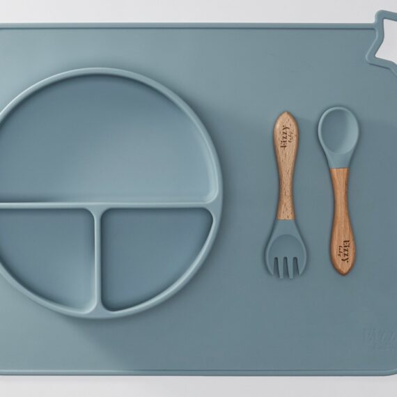 Bamboo Spoon and Fork Set (Muted Blue)
